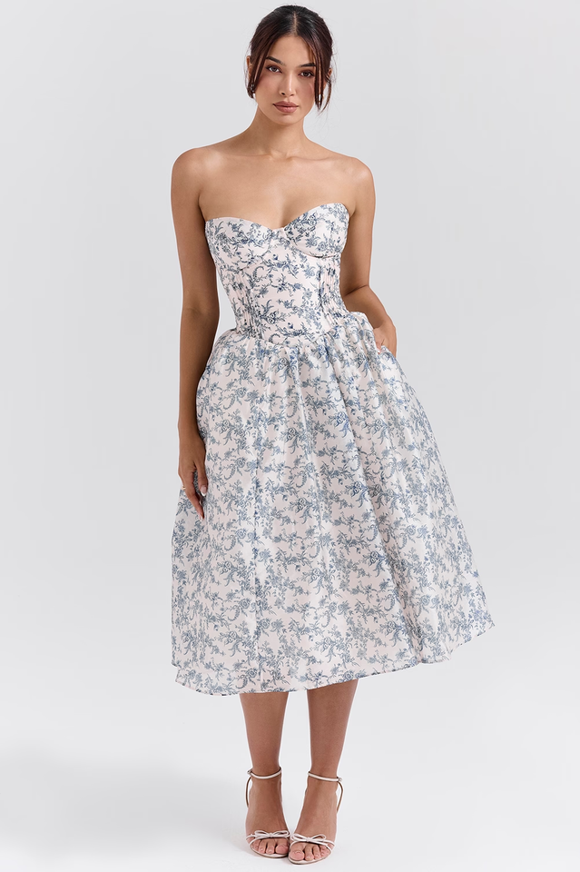 English Porcelain Print Strapless Sundress | Dress In Beauty