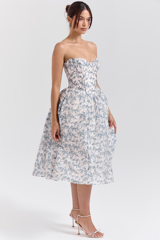 English Porcelain Print Strapless Sundress | Dress In Beauty