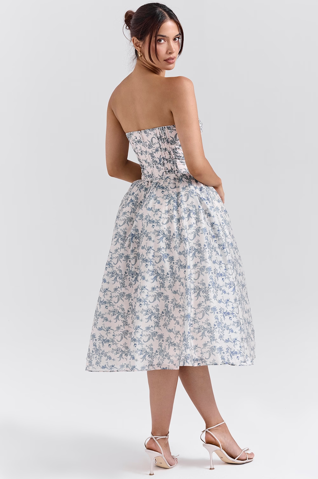 English Porcelain Print Strapless Sundress | Dress In Beauty