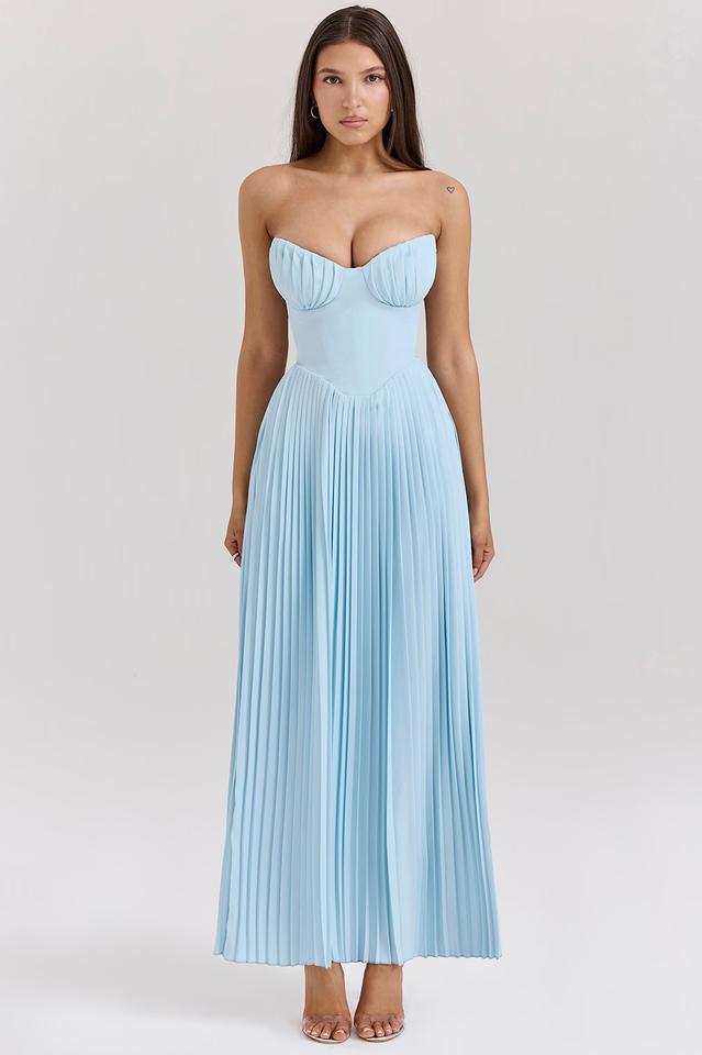 Marcella Ocean Blue Pleated Maxi Dress | Dress In Beauty