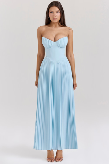 Marcella Ocean Blue Pleated Maxi Dress | Dress In Beauty
