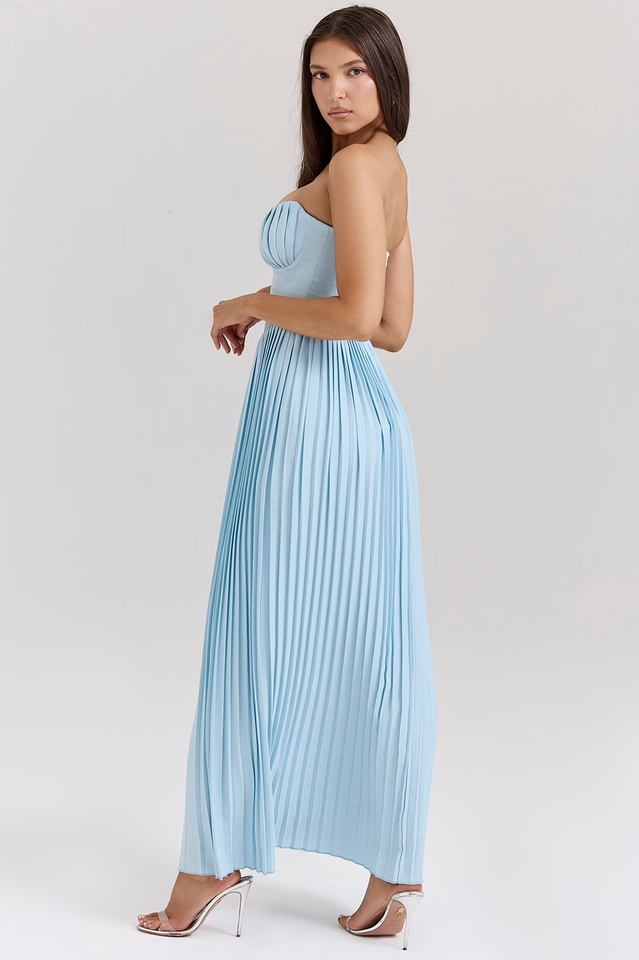 Marcella Ocean Blue Pleated Maxi Dress | Dress In Beauty