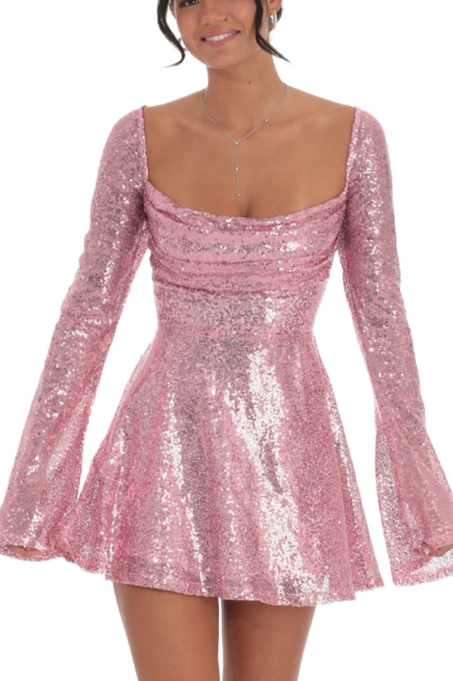 Sequin Flare Dress in Rose Gold | Dress In Beauty