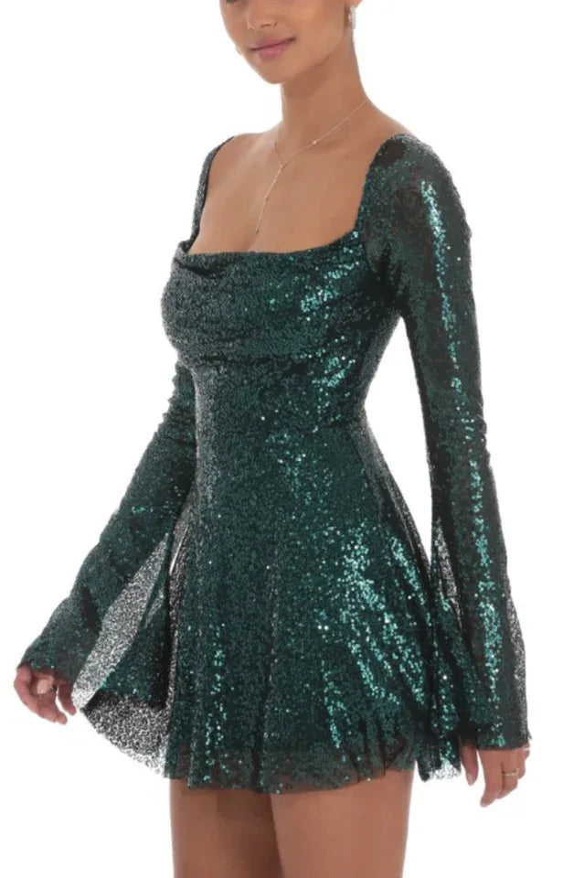 Sequin Mini Dress with Flared Sleeves Secondary image