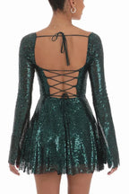 Sequin Flare Dress in Rose Gold - WEUXS