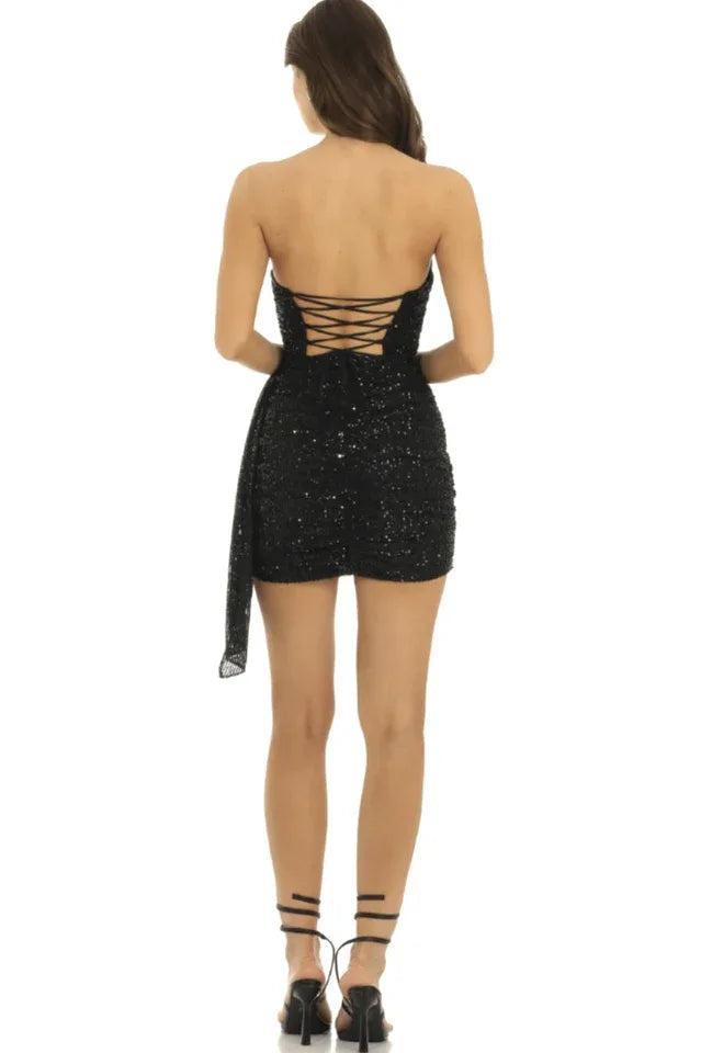 Strapless Sequin Tassel Corset Dress - WEUXS