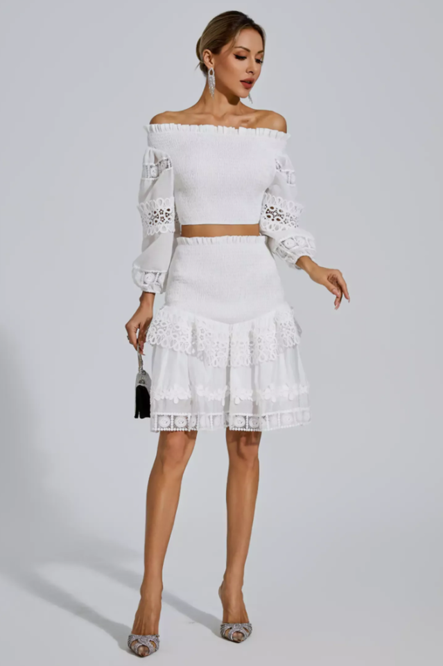 Raina White One-Shoulder Embroidered Set | Dress In Beauty