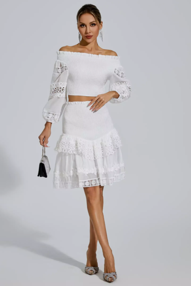 Raina White One-Shoulder Embroidered Set | Dress In Beauty