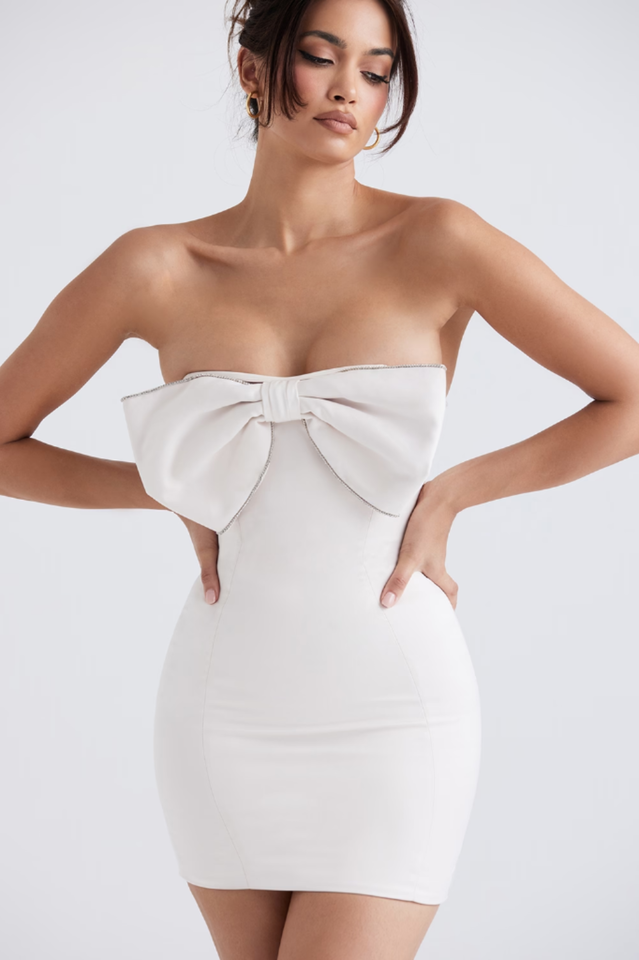 Satin Crystal Embellished Bow Dress | Dress In Beauty