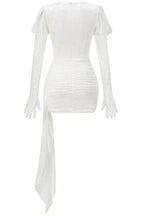 Draped Mini Dress with Cut-Outs & Puff Sleeves - View 7 | WEUXS