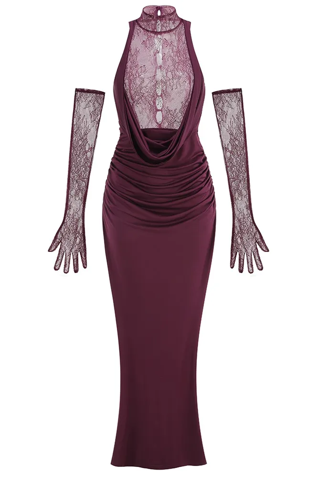 Evelyn Plunging Cowl Lace Bodice Maxi Dress | Dress In Beauty