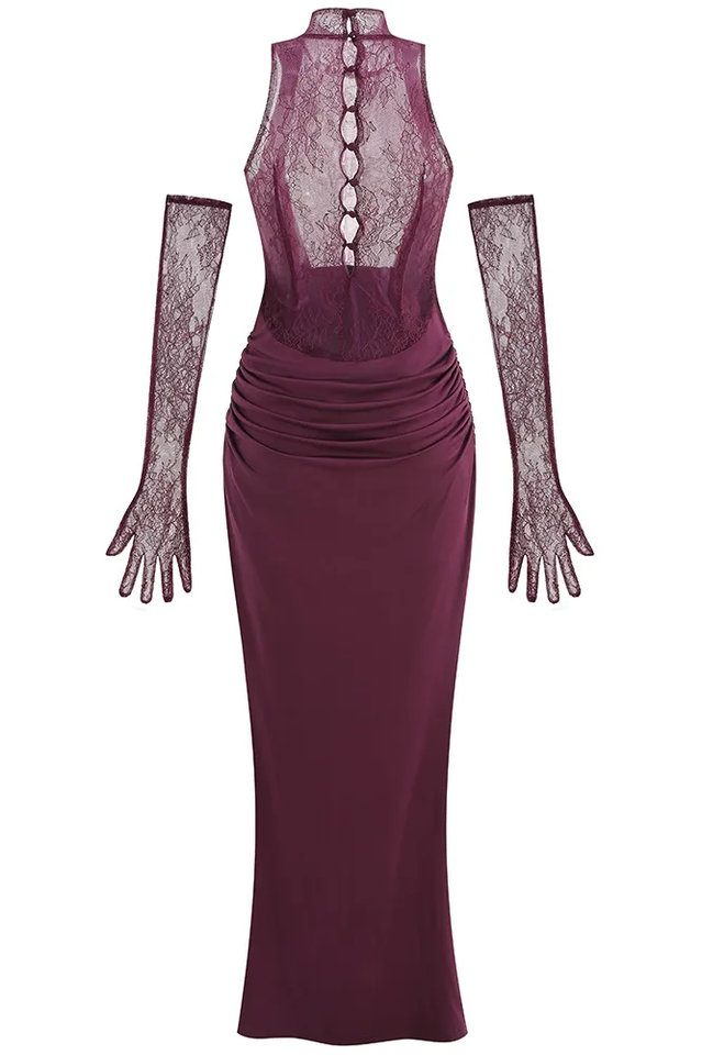 Evelyn Plunging Cowl Lace Bodice Maxi Dress | Dress In Beauty