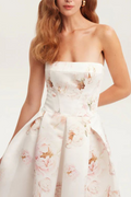 Strapless Floral Corset A Line Midi Dress | Dress In Beauty