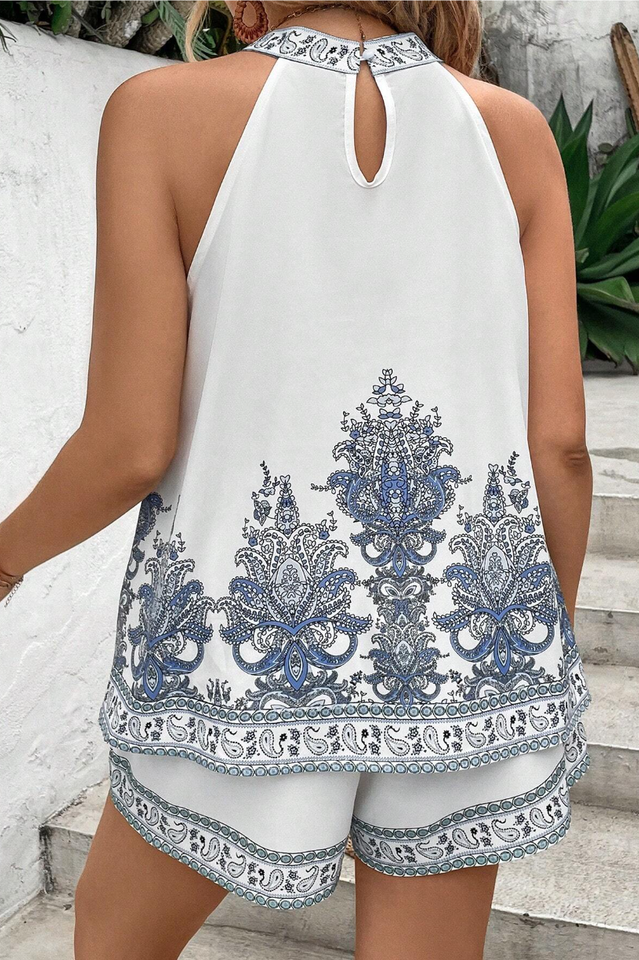 Plus Paisley Print Halter Top & Shorts | Dress In Beauty
