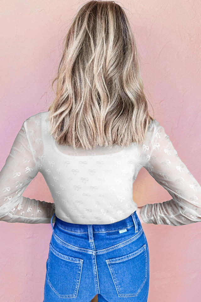 Mesh Bow Pattern Long Sleeve Top | Dress In Beauty