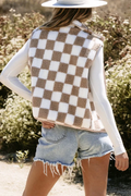 Checkered Sherpa Collared Jacket Vest | Dress In Beauty