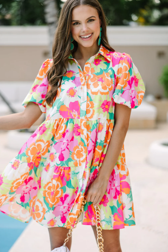 Floral Collar Buttoned Babydoll Dress | Dress In Beauty