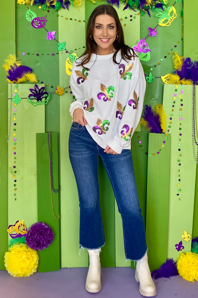 Sequin Mardi Gras Graphic Pullover Sweatshirt | Dress In Beauty