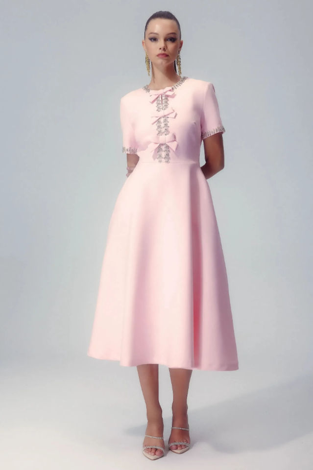 Zoe Bowknot Crystal-Embellished Midi Dress | Dress In Beauty