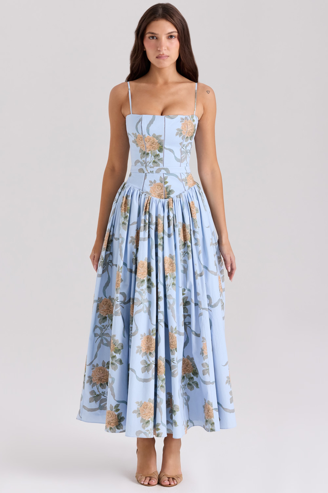 Vintage Rose Print Cotton Midi Sundress | Dress In Beauty