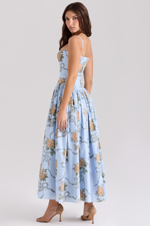 Vintage Rose Print Cotton Midi Sundress | Dress In Beauty