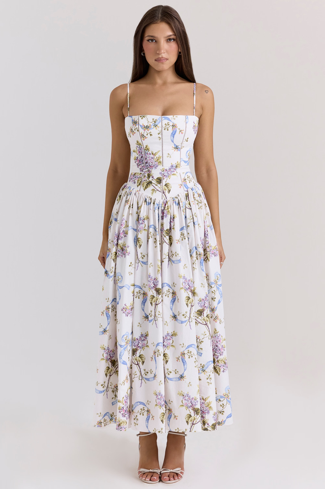 Vintage Rose Print Cotton Midi Sundress | Dress In Beauty