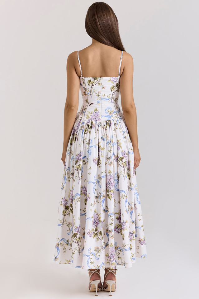 Vintage Rose Print Cotton Midi Sundress | Dress In Beauty