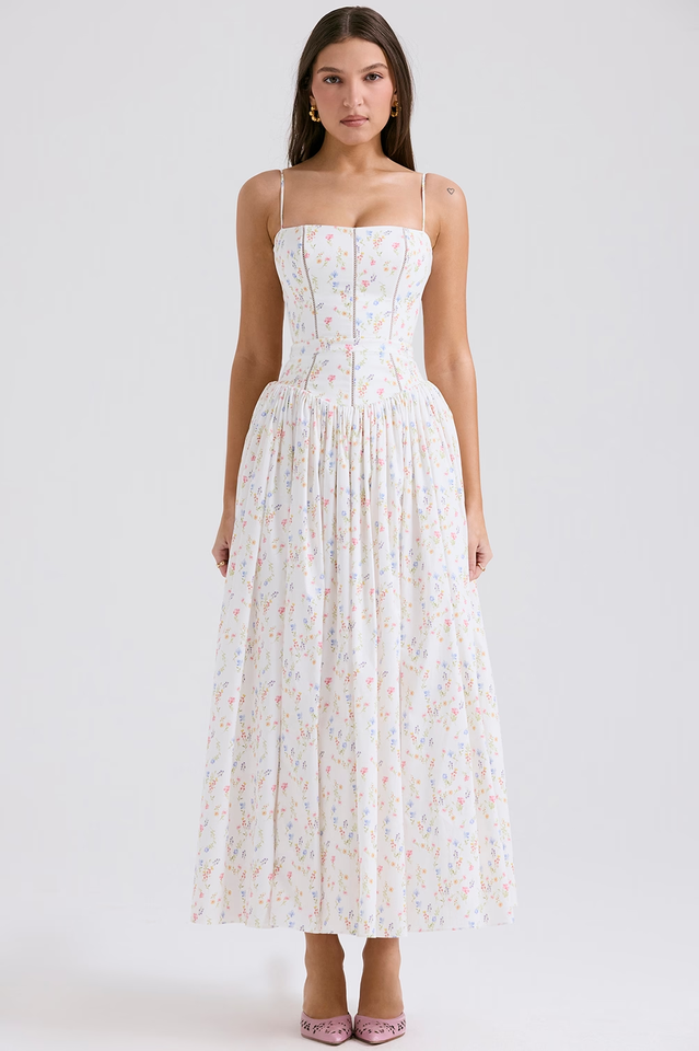 Vintage Rose Print Cotton Midi Sundress | Dress In Beauty