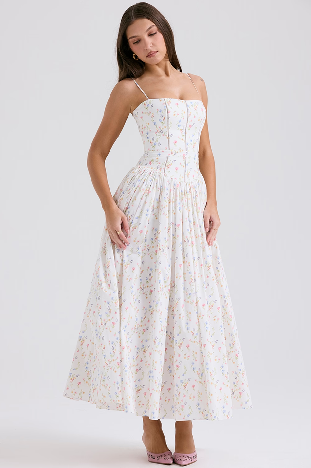 Vintage Rose Print Cotton Midi Sundress | Dress In Beauty