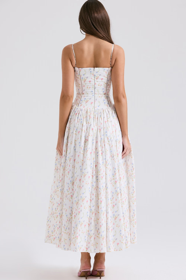 Vintage Rose Print Cotton Midi Sundress | Dress In Beauty