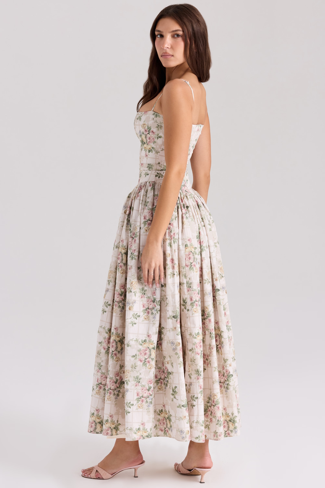 Vintage Rose Print Cotton Midi Sundress | Dress In Beauty