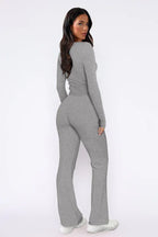 Cream women's long sleeve pajama set with flared pants