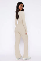 Back view of women's grey long sleeve pajama set