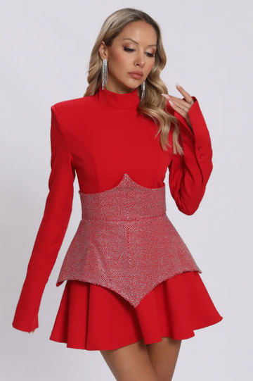 Keilani Red Long Sleeve Mini Dress | Dress In Beauty