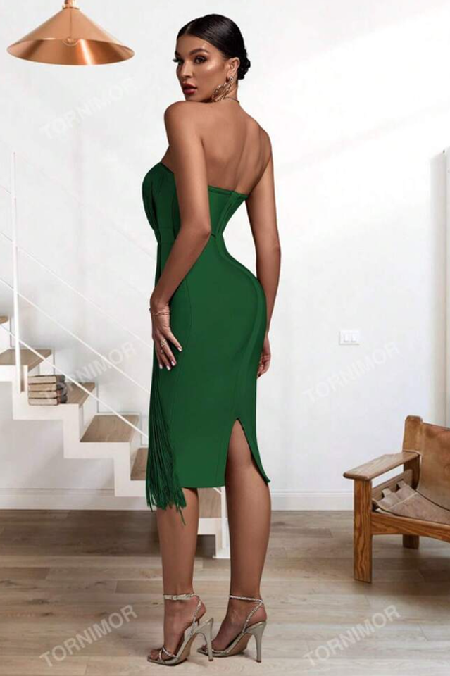 Strapless Sleeveless Tassels Midi Bandage Dress | Dress In Beauty