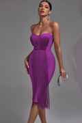 Strapless Sleeveless Tassels Midi Bandage Dress | Dress In Beauty