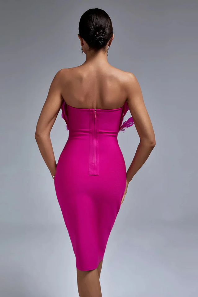 Parry Feather Strapless Midi Bandage Dress | Dress In Beauty