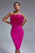 Parry Feather Strapless Midi Bandage Dress | Dress In Beauty