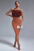Parry Feather Strapless Midi Bandage Dress | Dress In Beauty