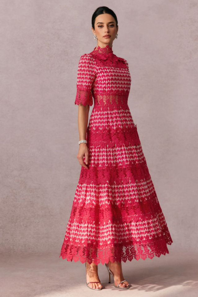 Sabrina Embroidered Lace Midi Dress | Dress In Beauty