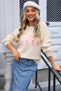 Ribbon Bowknot Pattern Jacquard Knit Sweater | Dress In Beauty