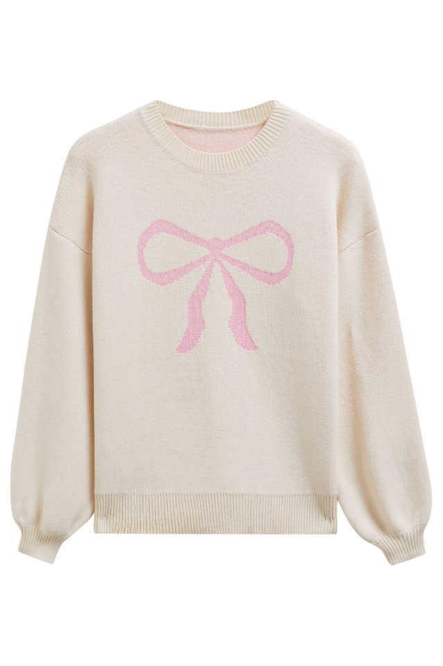 Ribbon Bowknot Pattern Jacquard Knit Sweater | Dress In Beauty