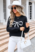 Ribbon Bowknot Pattern Jacquard Knit Sweater | Dress In Beauty