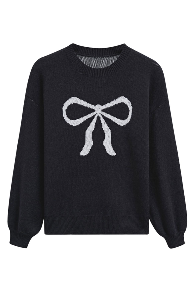 Ribbon Bowknot Pattern Jacquard Knit Sweater | Dress In Beauty