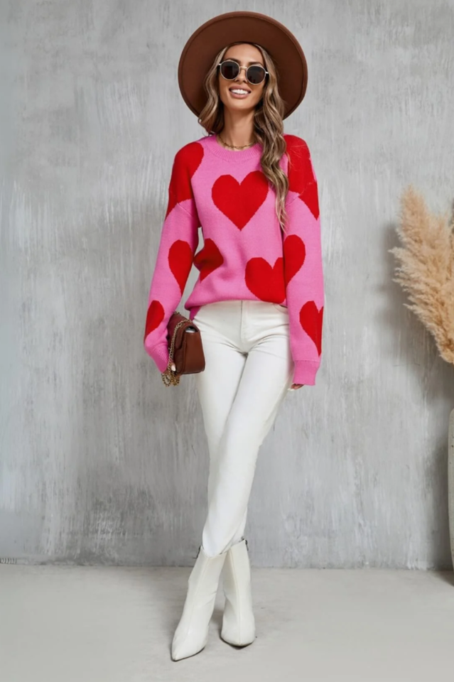 Mega Love Heart Prints Knit Sweater | Dress In Beauty