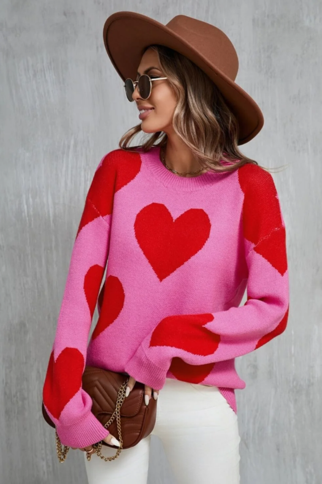 Mega Love Heart Prints Knit Sweater | Dress In Beauty