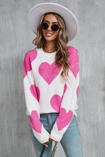 Mega Love Heart Prints Knit Sweater | Dress In Beauty