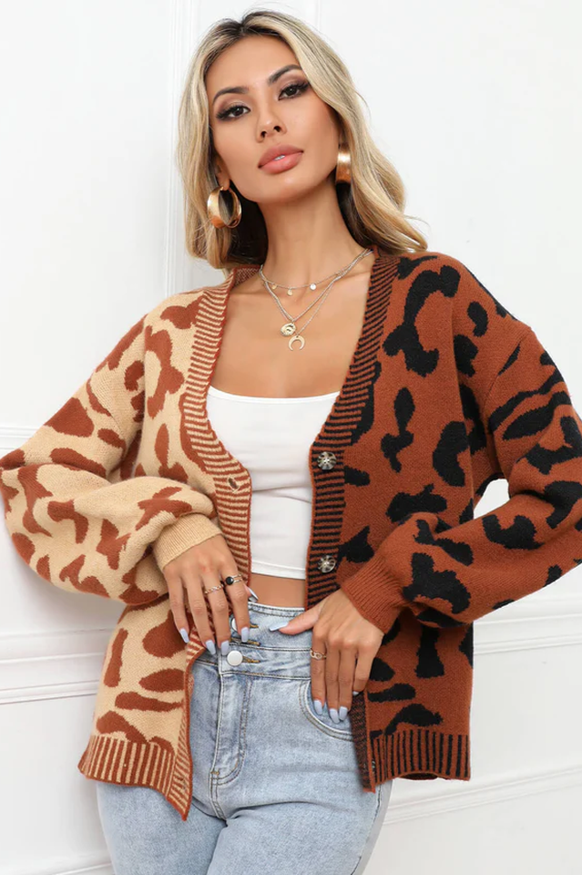 Janelle Leopard Button Up Knit Cardigan | Dress In Beauty