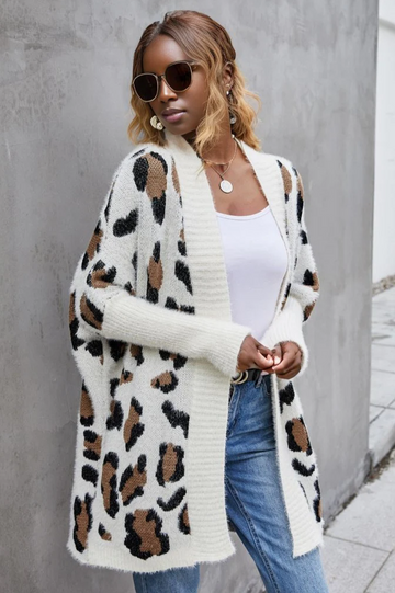 Leopard Pattern Fuzzy Cardigan | Dress In Beauty