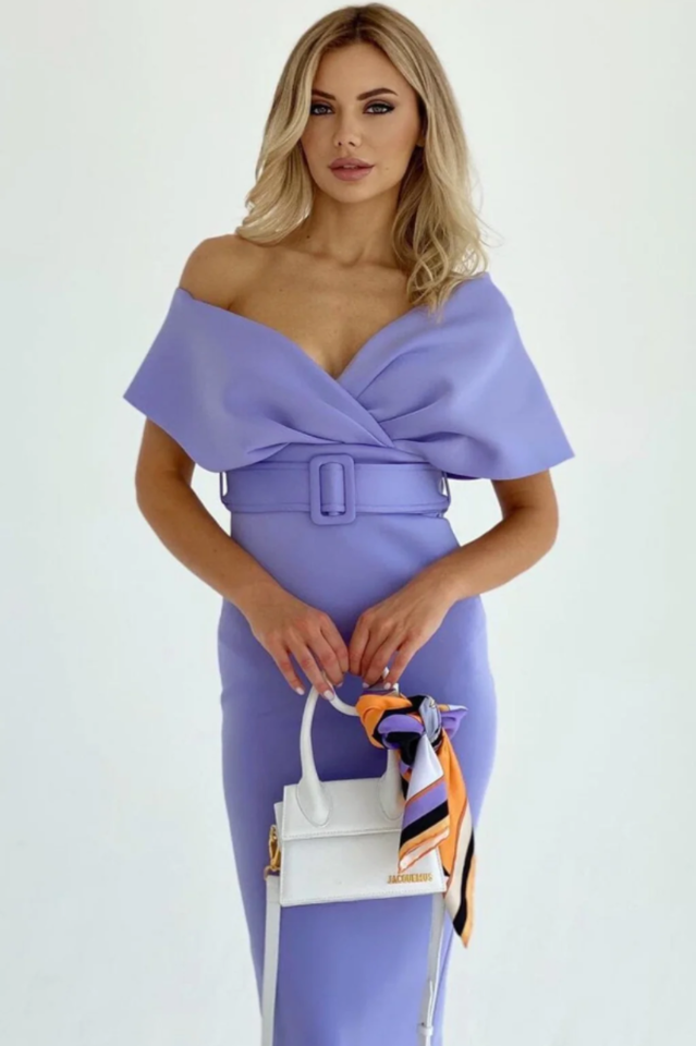 Off The Shoulder Belt Midi Dress | Dress In Beauty